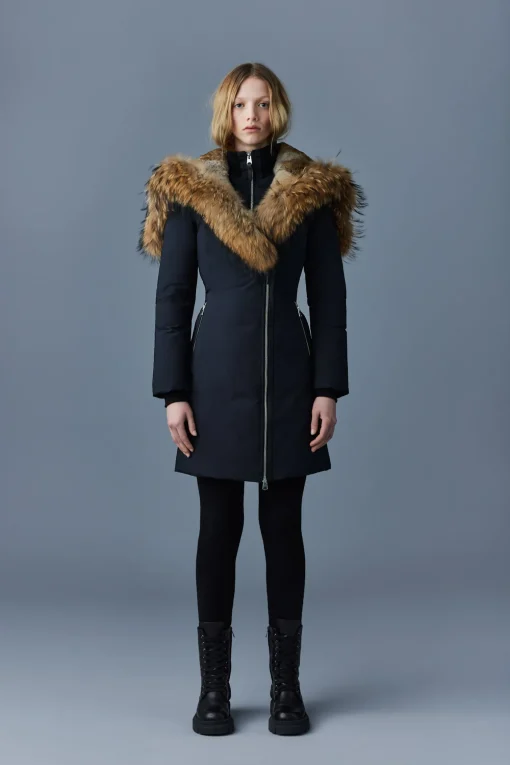TRISH Powder Touch down coat with natural fur Signature Mackage Collar