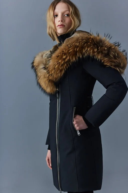 TRISH Powder Touch down coat with natural fur Signature Mackage Collar