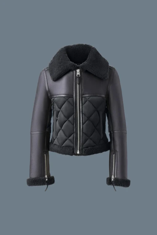 TULIP Quilted sheepskin jacket with shearling trim