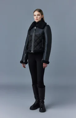 TULIP Quilted sheepskin jacket with shearling trim